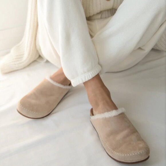 Jenni Kayne Natural (Light Tan) Suede and Sherling Lined Mules Size 38 Sz 8 (US) - Picture 1 of 12